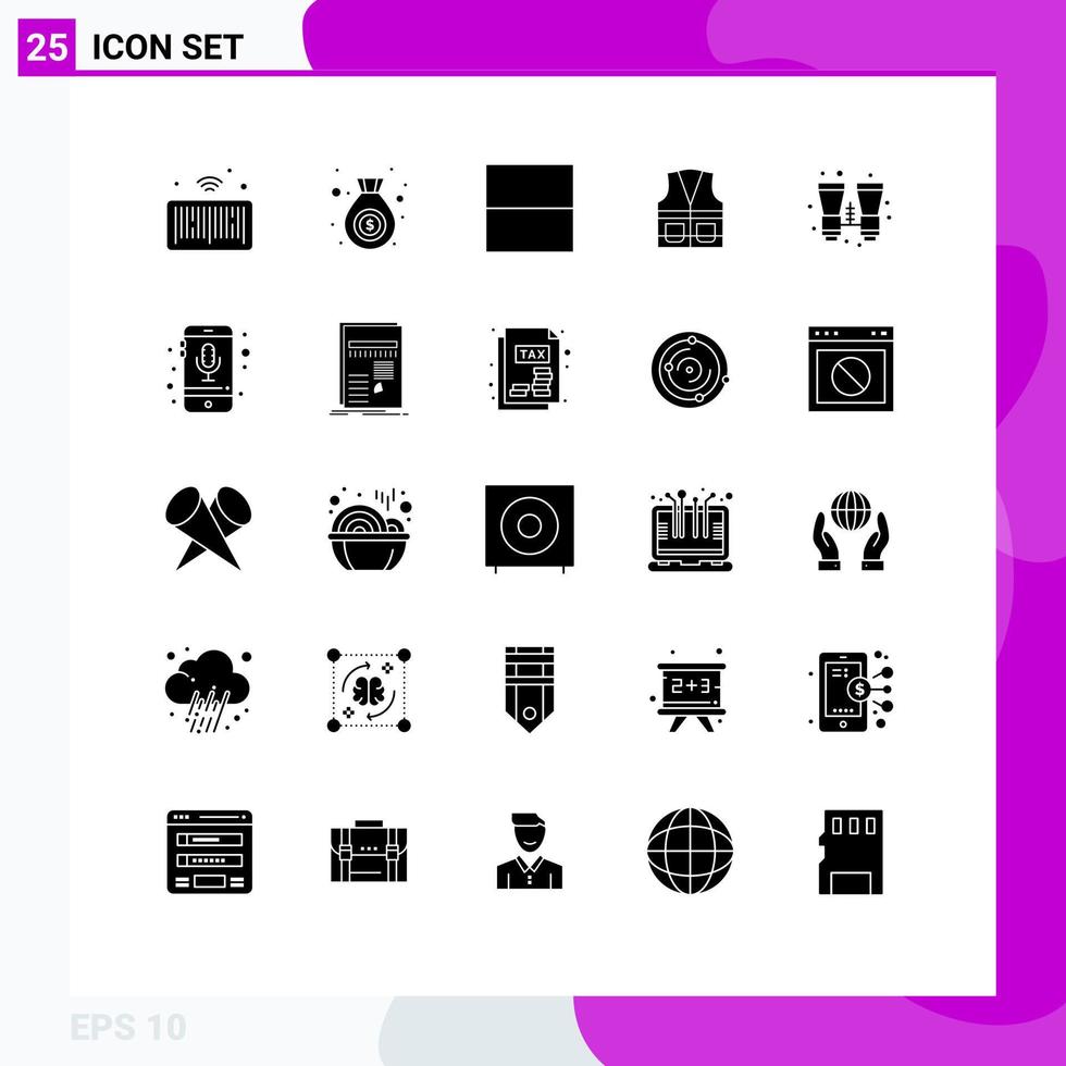 25 Universal Solid Glyph Signs Symbols of search binocular interface repair labour Editable Vector Design Elements