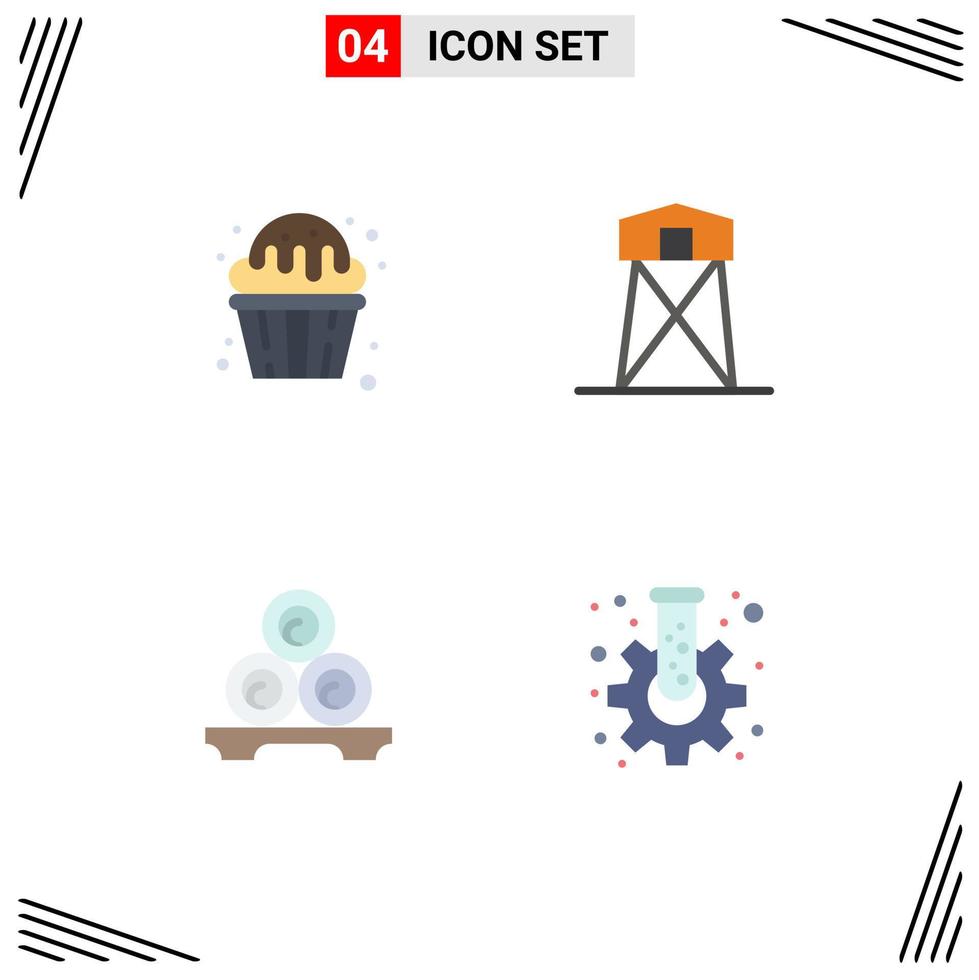 paquete de iconos de vector de stock de 4 signos y símbolos de línea para muffin de guerra de cupcakes elementos de diseño de vector editables de relajación histórica