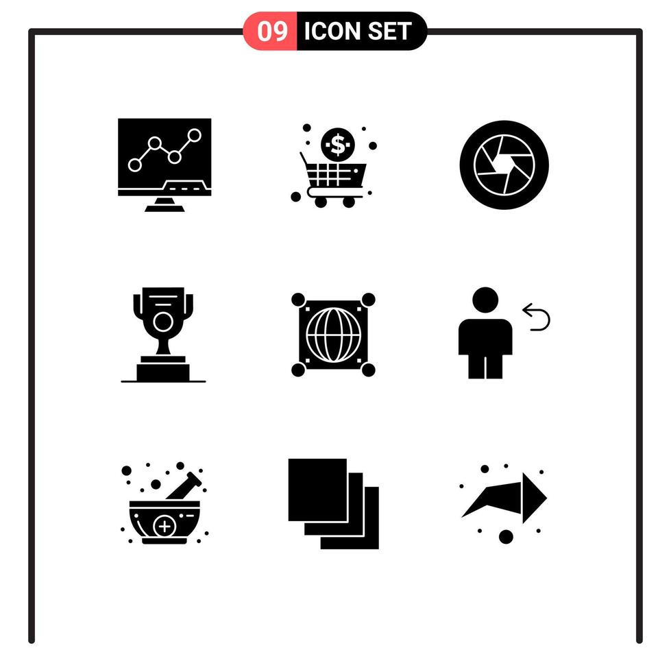 Set of 9 Modern UI Icons Symbols Signs for globe award aperture worker photo Editable Vector Design Elements