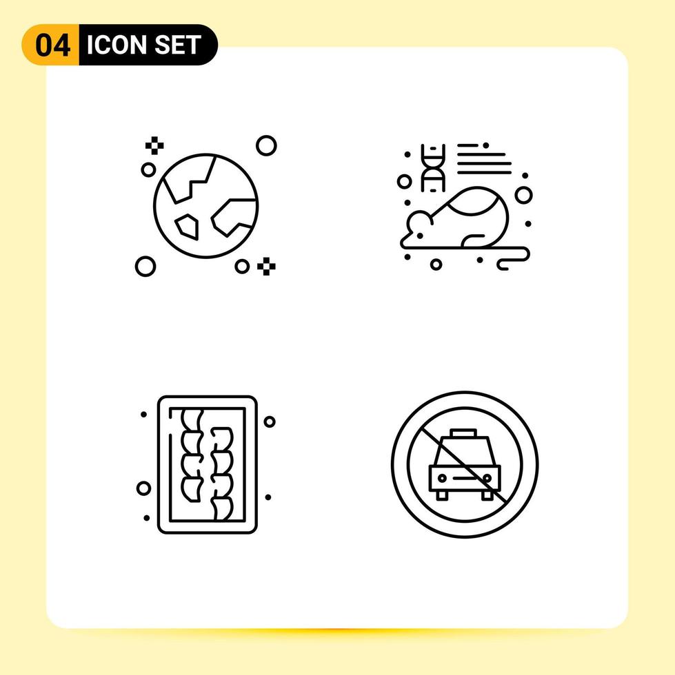 4 Universal Line Signs Symbols of browser chopping globe laboratory kitchen utensils Editable Vector Design Elements
