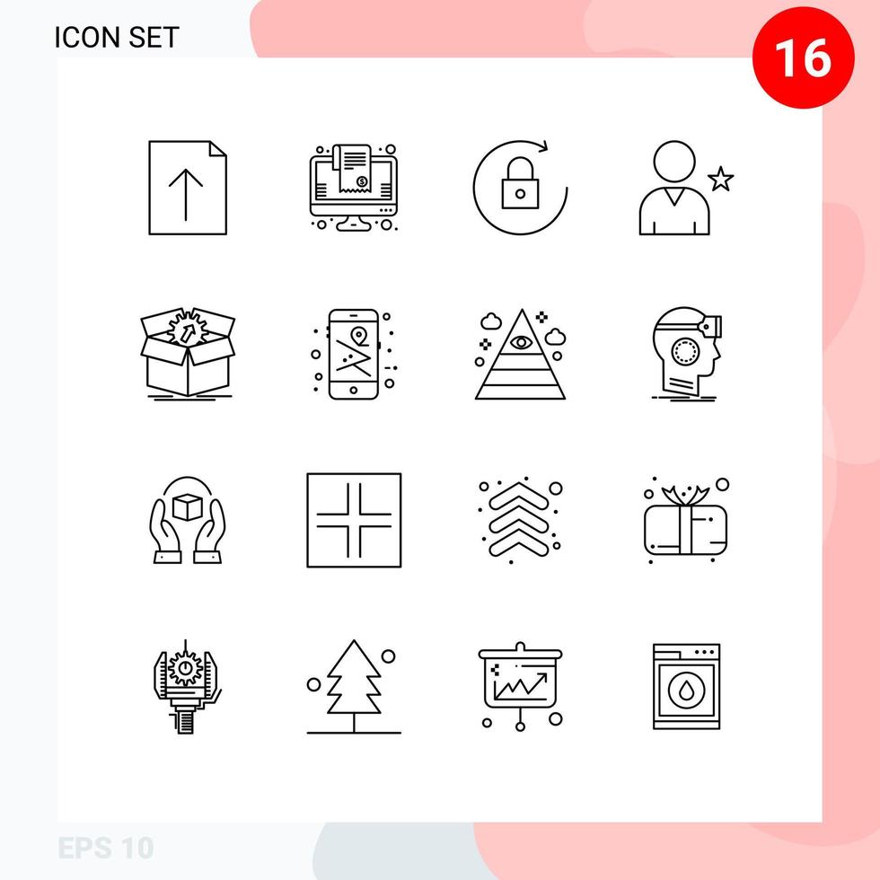 Universal Icon Symbols Group of 16 Modern Outlines of progress performance lock upload star Editable Vector Design Elements