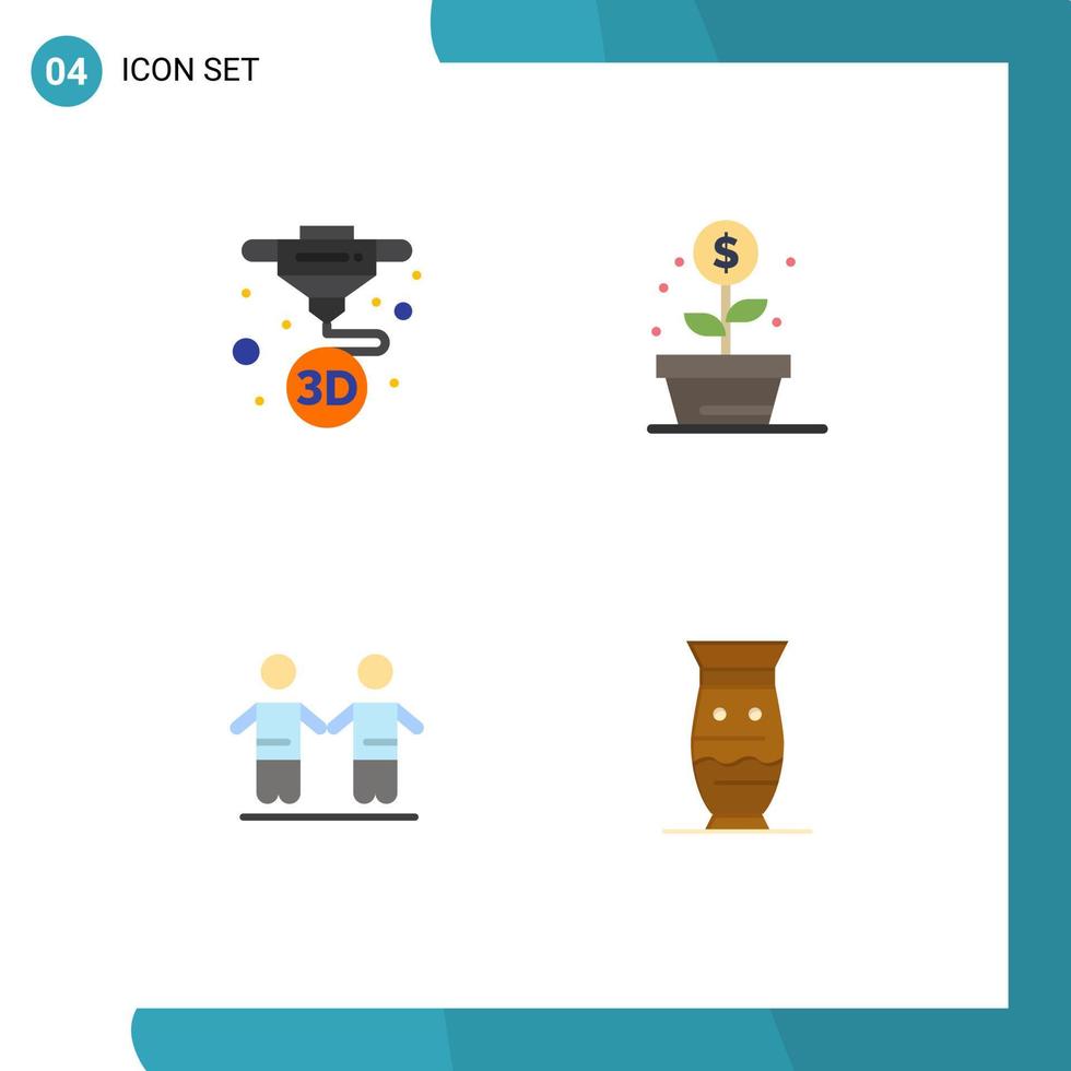 Set of 4 Commercial Flat Icons pack for printing friends printing investment group Editable Vector Design Elements