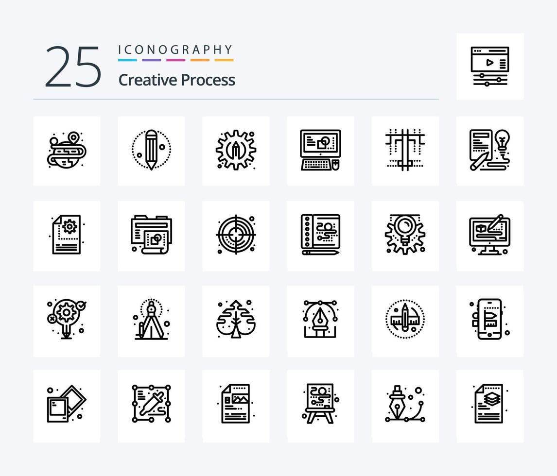 Creative Process 25 Line icon pack including process. idea. key board. book. process vector