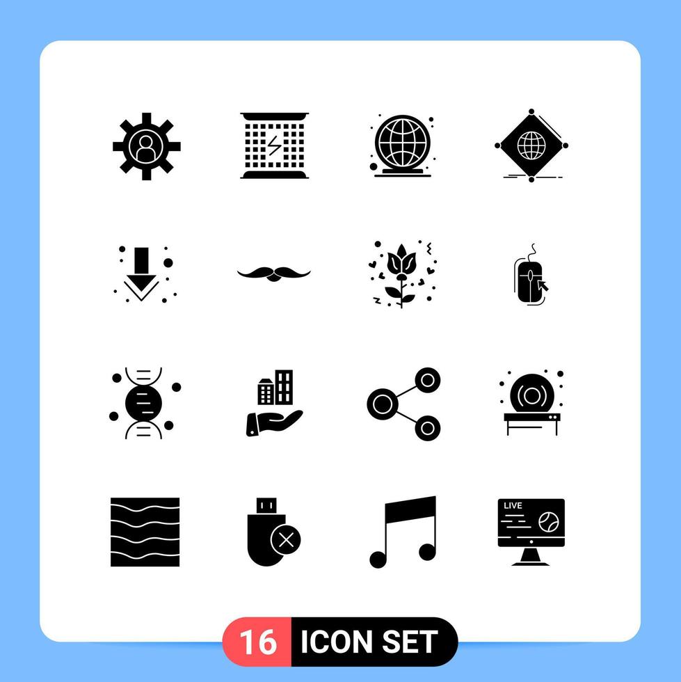 paquete de 16 signos y símbolos de glifos sólidos modernos para medios de impresión web, como elementos globales de diseño de vectores editables del mercado de Internet de energía