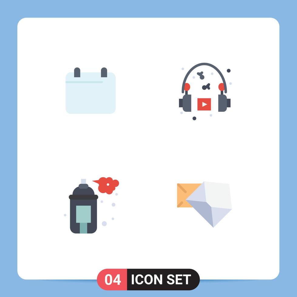 User Interface Pack of 4 Basic Flat Icons of calender art year headphone paint Editable Vector Design Elements