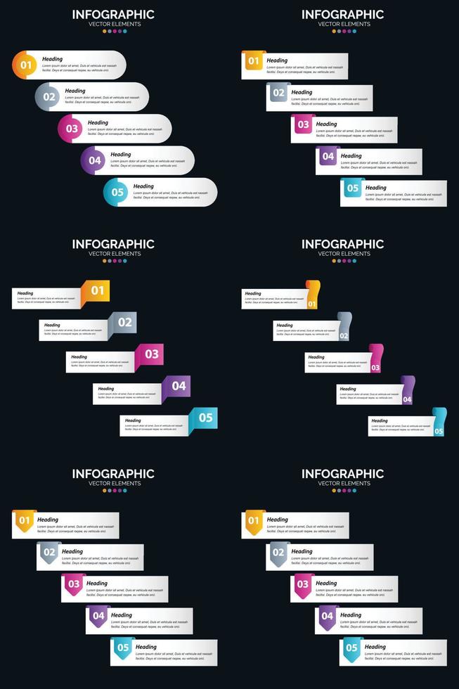 Vector 6 Infographics Pack Presentation slide template 5 Steps cycle diagrams and timelines