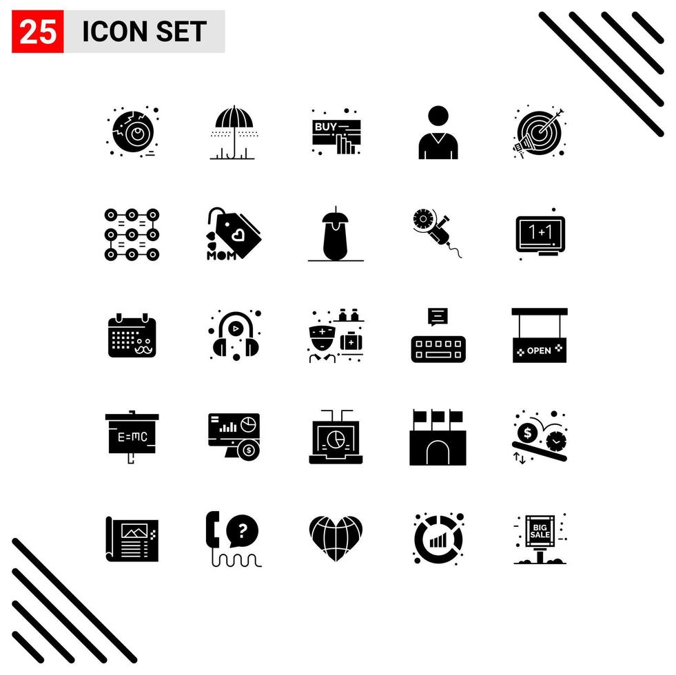 User Interface Pack of 25 Basic Solid Glyphs of marketing target click goal interface Editable Vector Design Elements