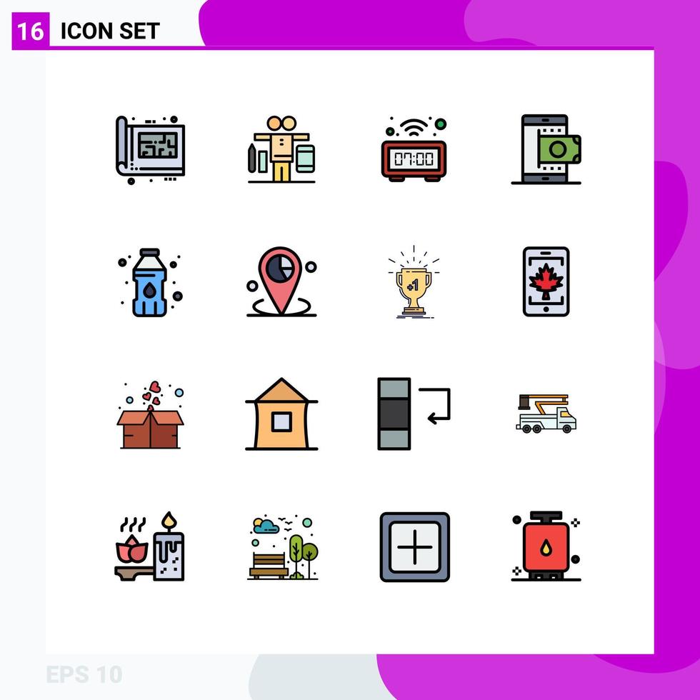 Modern Set of 16 Flat Color Filled Lines and symbols such as smartphone shop work online watch Editable Creative Vector Design Elements