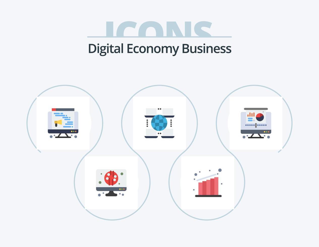 Digital Economy Business Flat Icon Pack 5 Icon Design. . . web. pie. computer vector