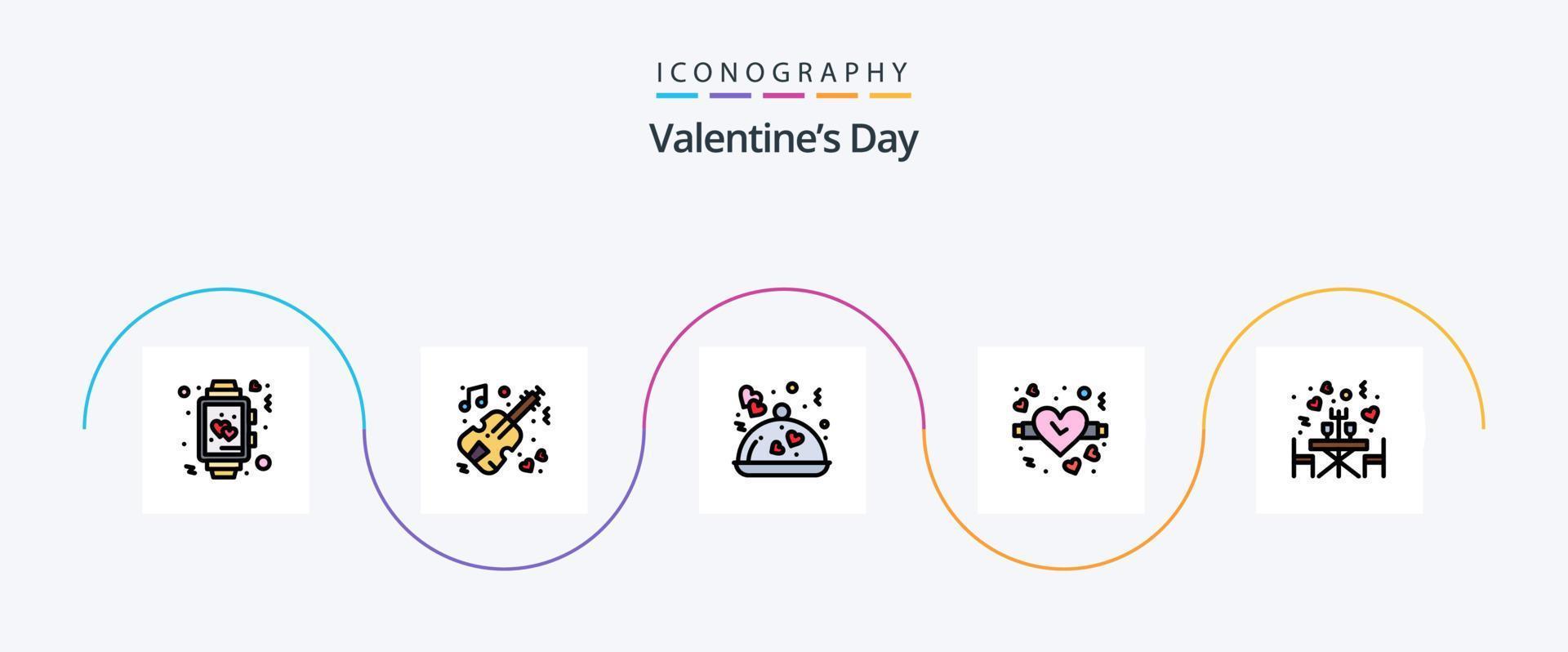 la línea del día de san valentín llenó el paquete de iconos planos 5 que incluye restaurante. mirar. boda. enamorado. enamorado vector