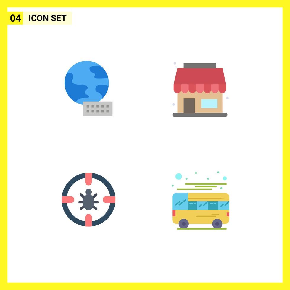 Set of 4 Commercial Flat Icons pack for world protection shop bug autobus Editable Vector Design Elements