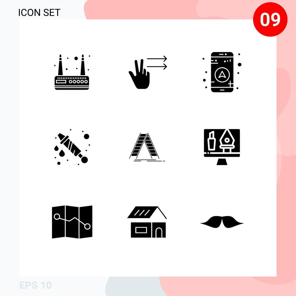 9 Solid Glyph concept for Websites Mobile and Apps editing repair navigation construction ladder Editable Vector Design Elements