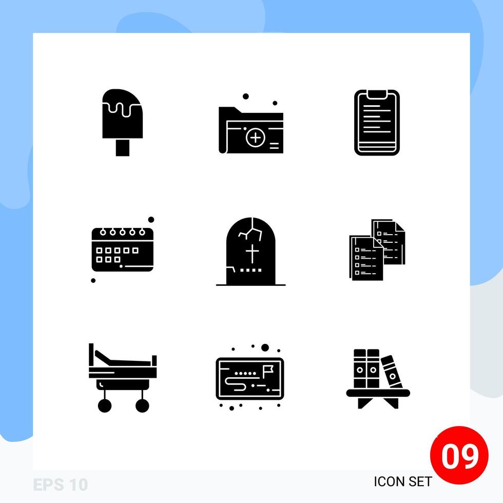 Pack of 9 Modern Solid Glyphs Signs and Symbols for Web Print Media such as school learning medical education board Editable Vector Design Elements