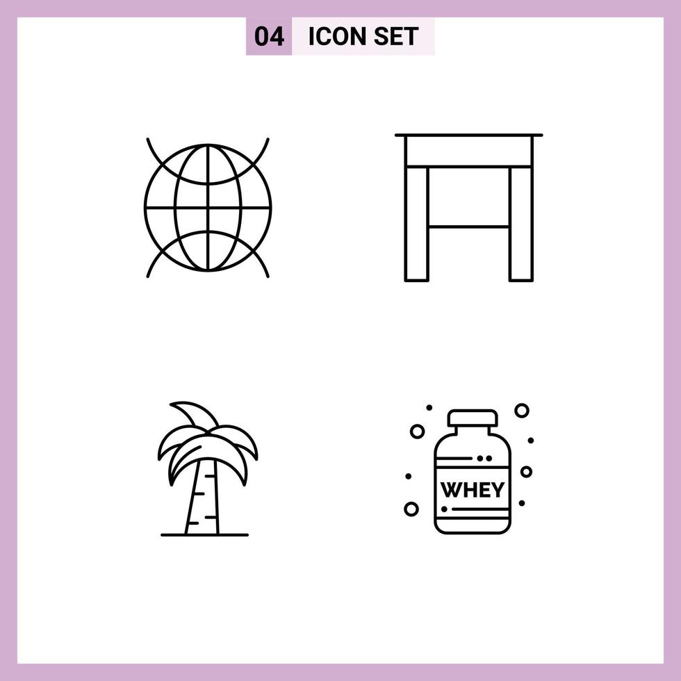 Line Pack of 4 Universal Symbols of internet india wifi table palm tree Editable Vector Design Elements