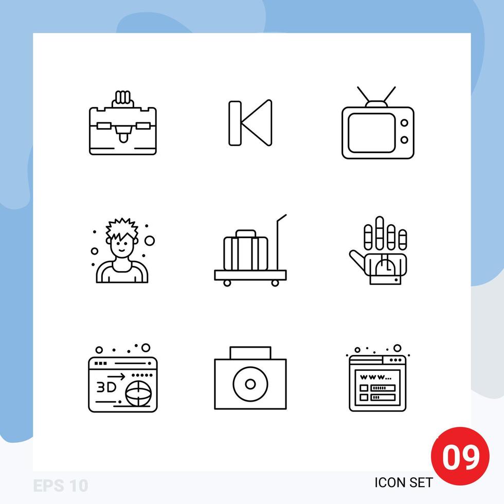 9 Creative Icons Modern Signs and Symbols of scale baggage television sportsman exerciser Editable Vector Design Elements