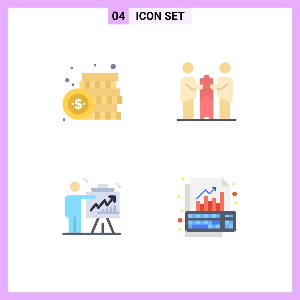 Pack of 4 Modern Flat Icons Signs and Symbols for Web Print Media such as coin partnership money business business Editable Vector Design Elements