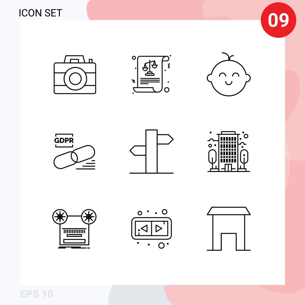 Set of 9 Vector Outlines on Grid for arrows security baby secure gdpr Editable Vector Design Elements