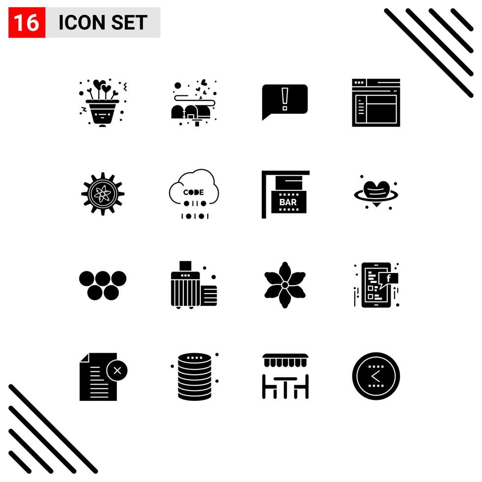 Pictogram Set of 16 Simple Solid Glyphs of gear website chat web internet Editable Vector Design Elements