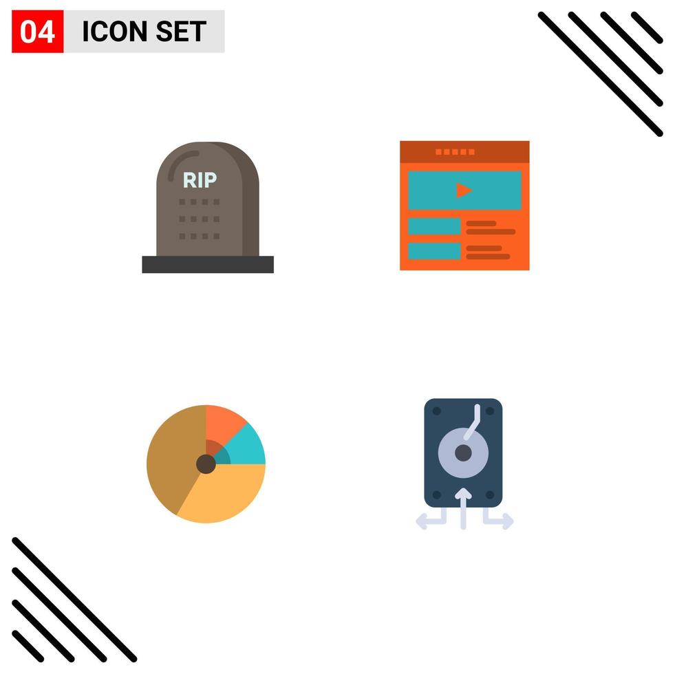 paquete de iconos de vector de stock de 4 signos y símbolos de línea para elementos de diseño de vector editables de gráfico de reproductor de video de halloween de pastel de muerte