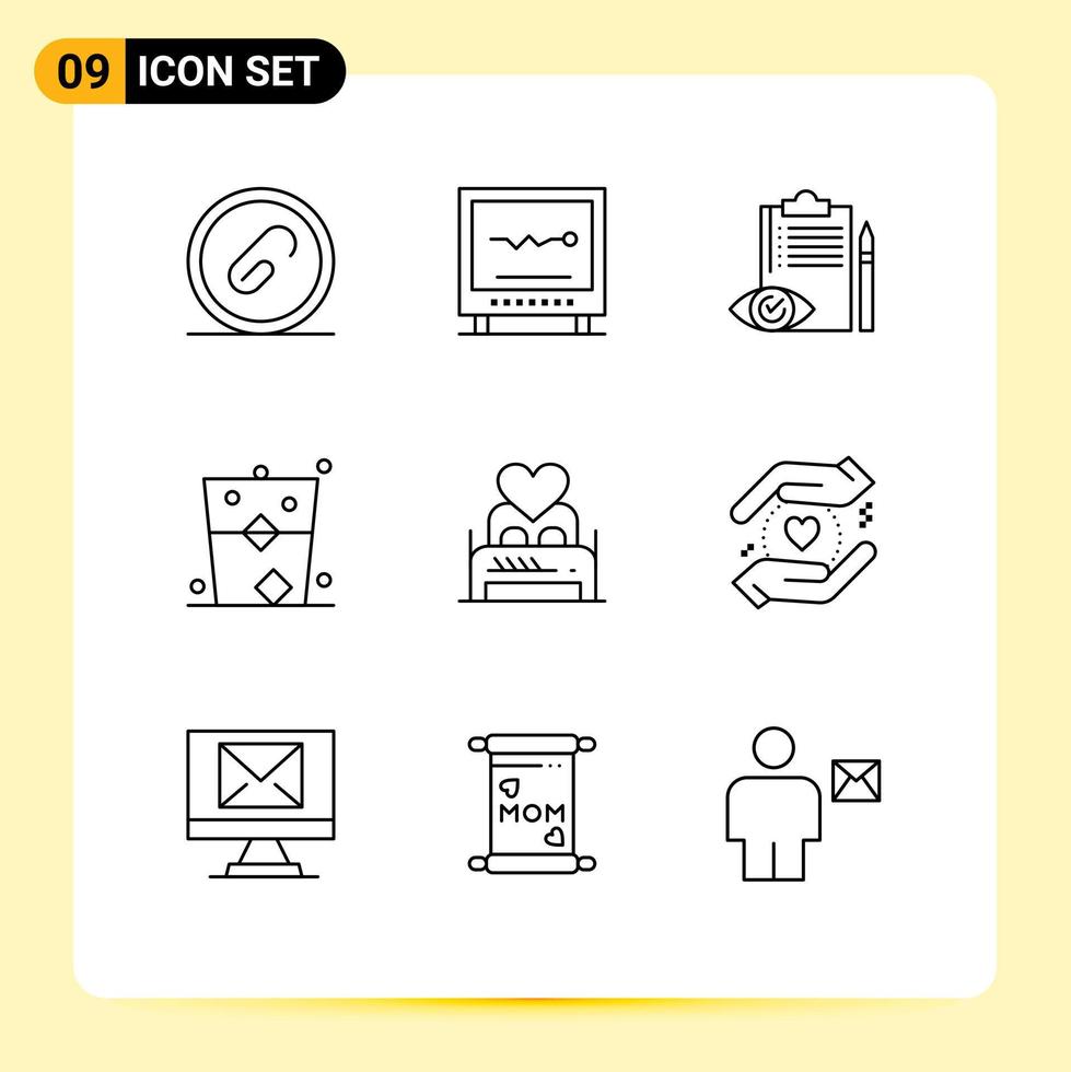 Set of 9 Commercial Outlines pack for drink alcohol heartbeat plan checklist Editable Vector Design Elements