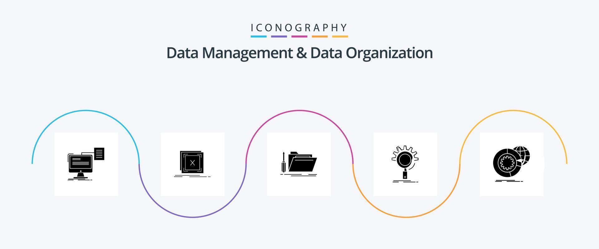 Data Management And Data Organization Glyph 5 Icon Pack Including optimization. seo. problem. service. repair vector
