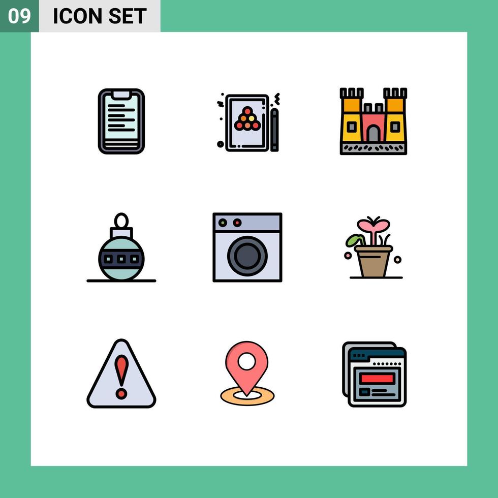 9 Universal Filledline Flat Colors Set for Web and Mobile Applications furniture holiday game globe christmas Editable Vector Design Elements