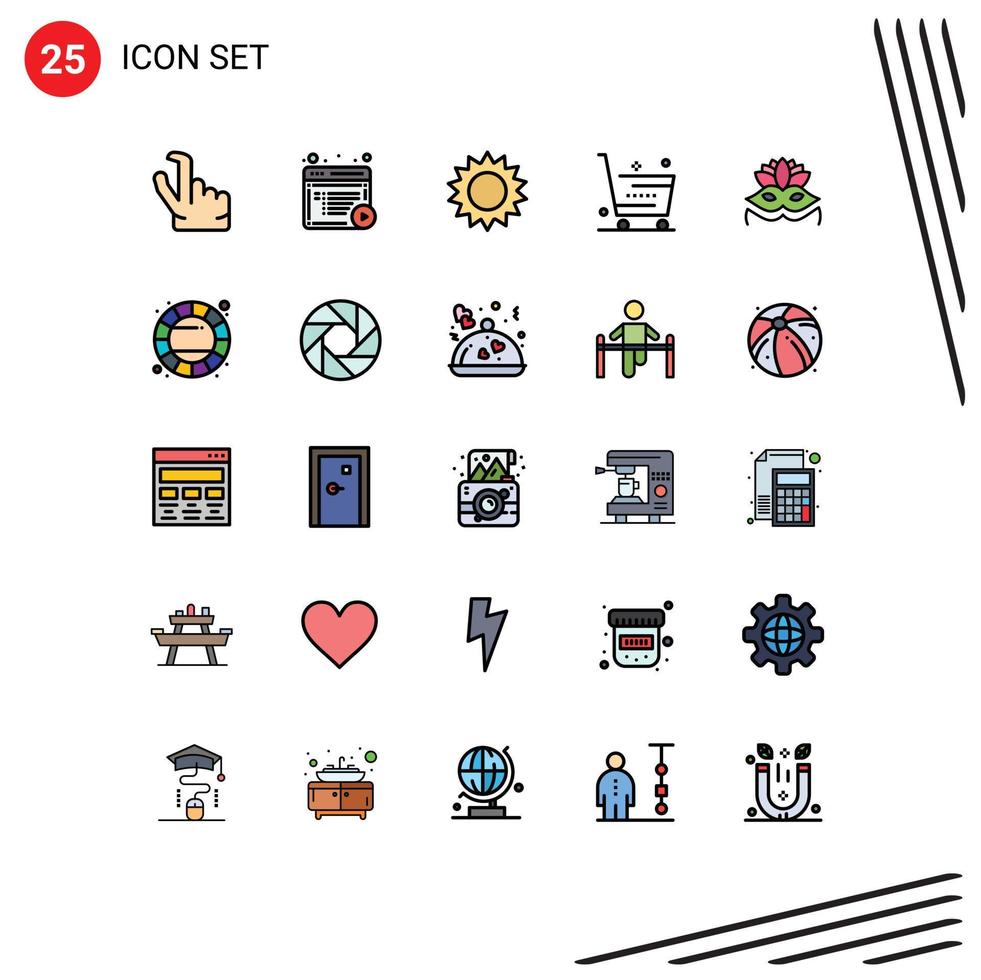Mobile Interface Filled line Flat Color Set of 25 Pictograms of costume mask shopping flower shop ecommerce Editable Vector Design Elements
