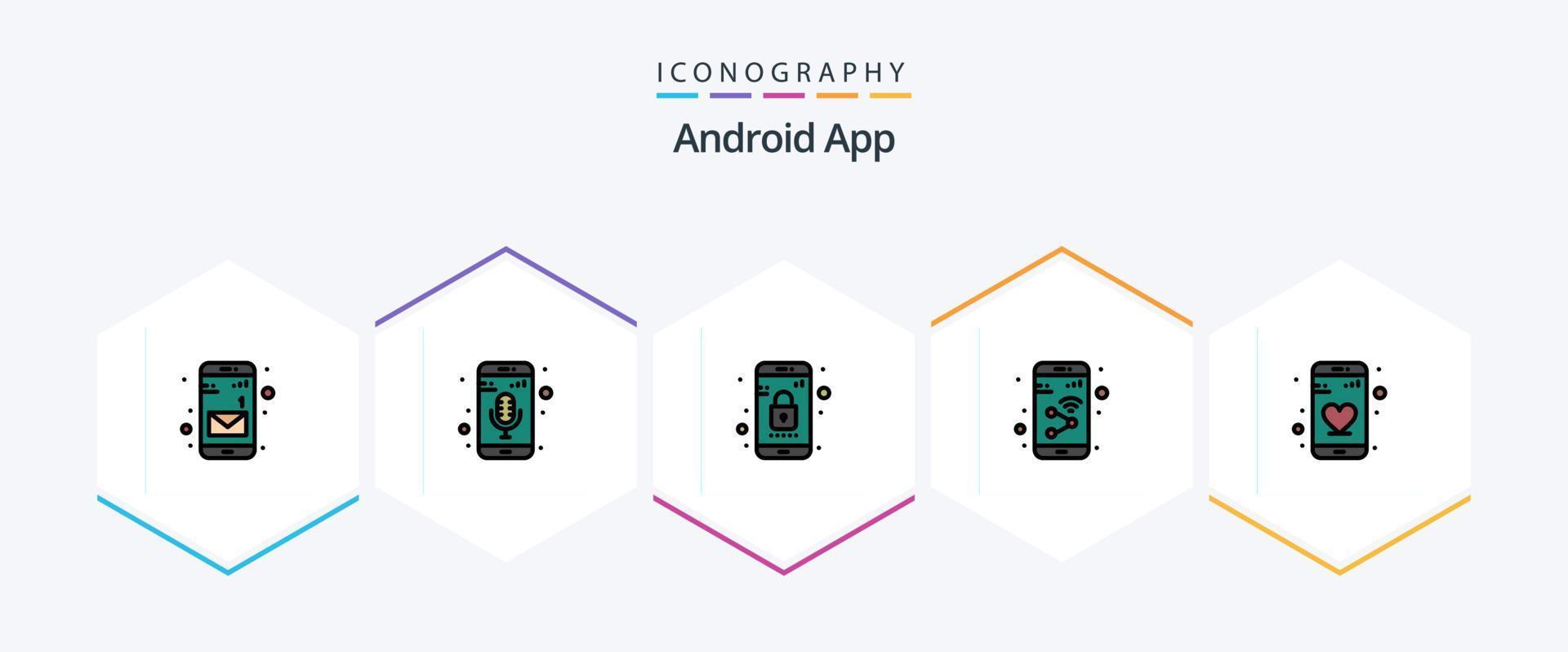 Android App 25 FilledLine icon pack including dating. wifi. lock. smartphone. device vector