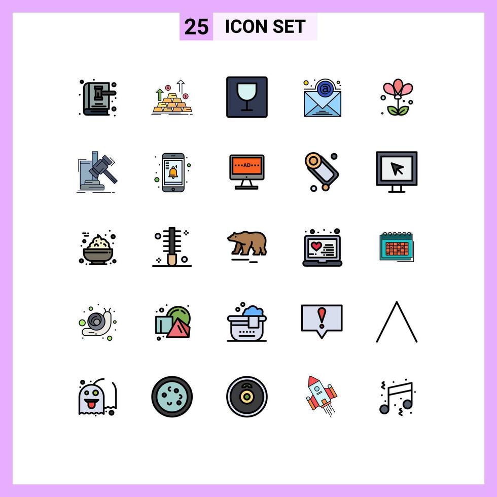 paquete de 25 modernos signos y símbolos de colores planos de línea rellena para medios de impresión web, como elementos de diseño de vectores editables con fotos de boletines de dinero de suscripción floral