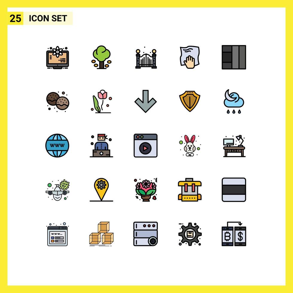 25 Thematic Vector Filled line Flat Colors and Editable Symbols of grid rub tree housework cleaning Editable Vector Design Elements