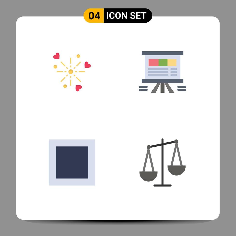 Editable Vector Line Pack of 4 Simple Flat Icons of fireworks layout love presentation balance Editable Vector Design Elements