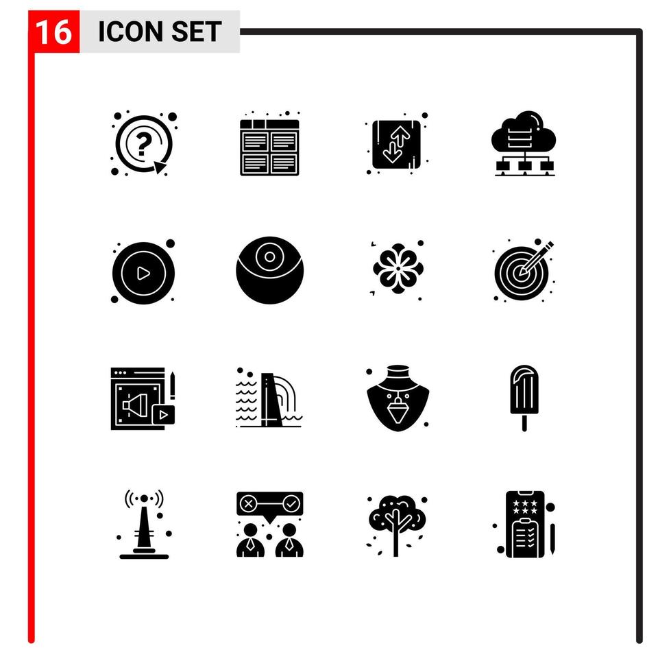 Set of 16 Modern UI Icons Symbols Signs for connect computer production network orientation Editable Vector Design Elements