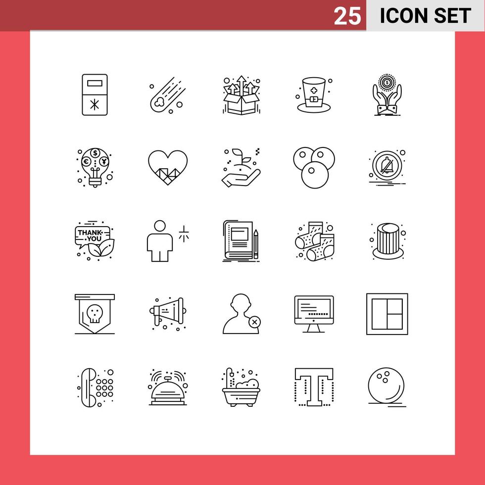 Set of 25 Modern UI Icons Symbols Signs for dollar hand product coin wine Editable Vector Design Elements