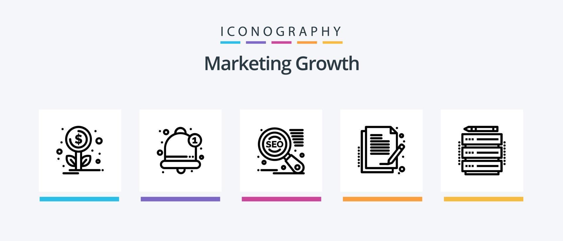 Marketing Growth Line 5 Icon Pack Including report. growth. marketing. graph. information. Creative Icons Design vector