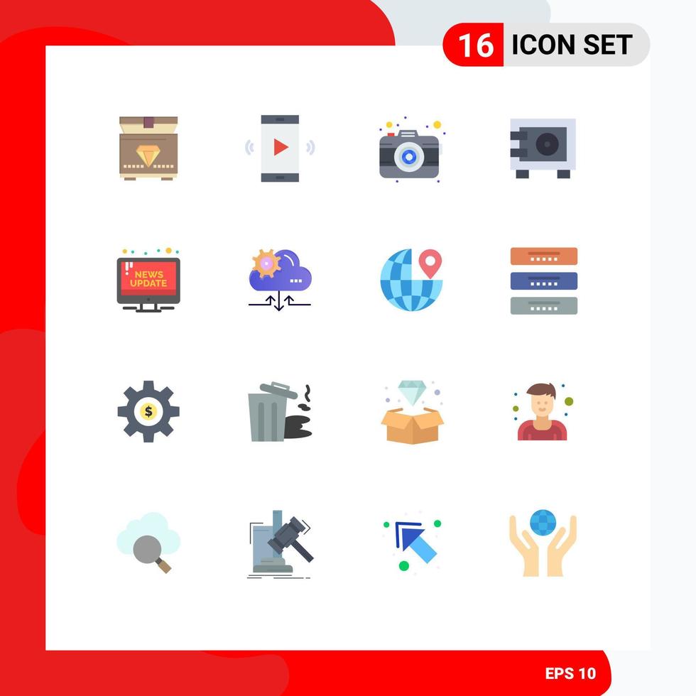 Editable Vector Line Pack of 16 Simple Flat Colors of information locker camera safe deposit Editable Pack of Creative Vector Design Elements