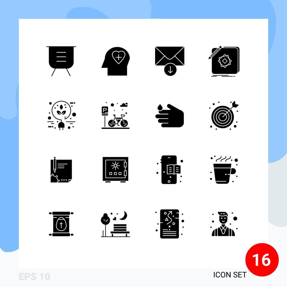 16 User Interface Solid Glyph Pack of modern Signs and Symbols of electric design mail application app Editable Vector Design Elements