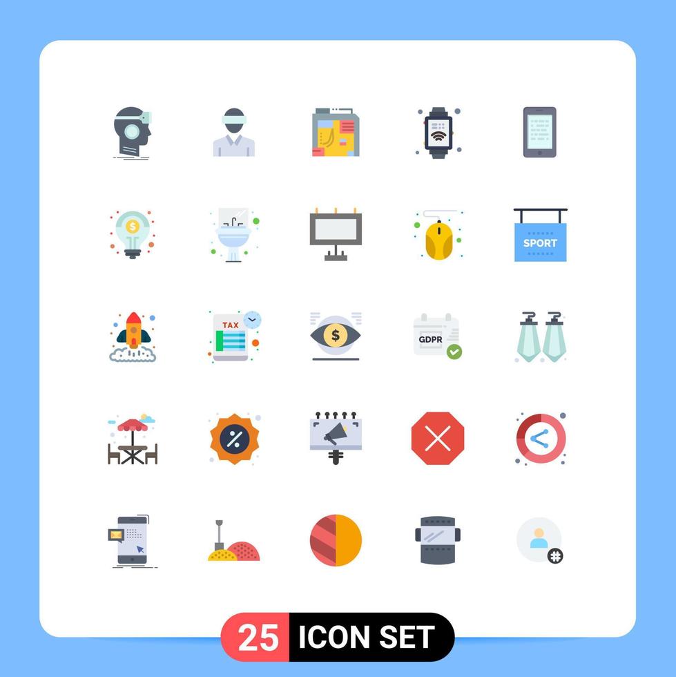 25 Thematic Vector Flat Colors and Editable Symbols of mobile internet technology hand watch case Editable Vector Design Elements