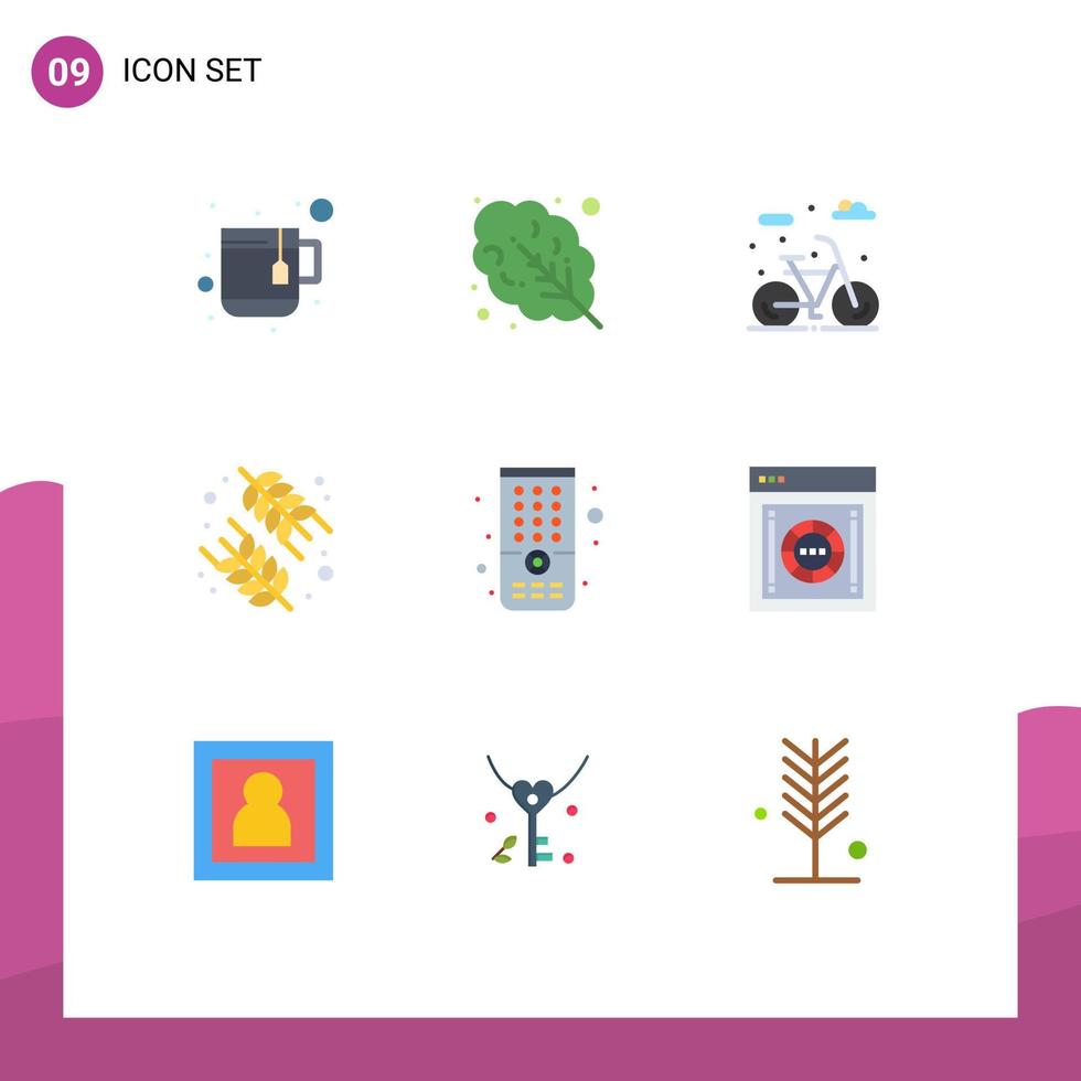 Pictogram Set of 9 Simple Flat Colors of internet tv lifecycle remote rice Editable Vector Design Elements