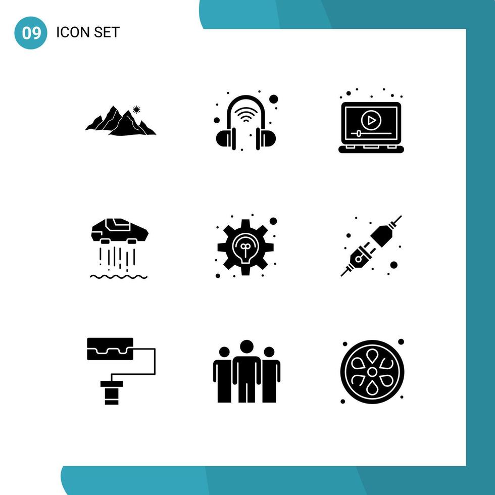 User Interface Pack of 9 Basic Solid Glyphs of business car ads personal video Editable Vector Design Elements