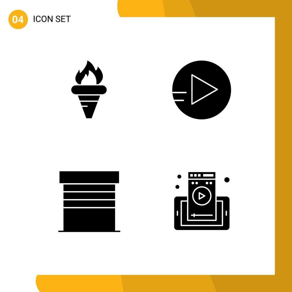 4 User Interface Solid Glyph Pack of modern Signs and Symbols of flame garage holding play web page Editable Vector Design Elements