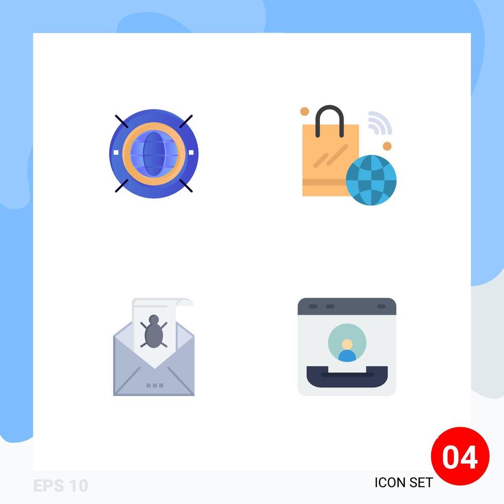 Pack of 4 creative Flat Icons of internet bug computing internet of things mail Editable Vector Design Elements