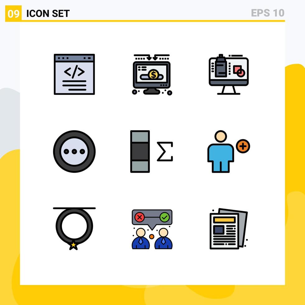 9 User Interface Filledline Flat Color Pack of modern Signs and Symbols of radio loading donate layout presentation Editable Vector Design Elements