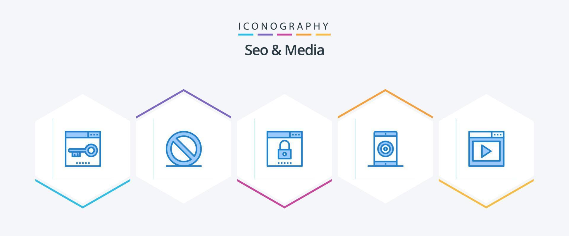 Seo and Media 25 Blue icon pack including performance. mobile. engine. media. security vector