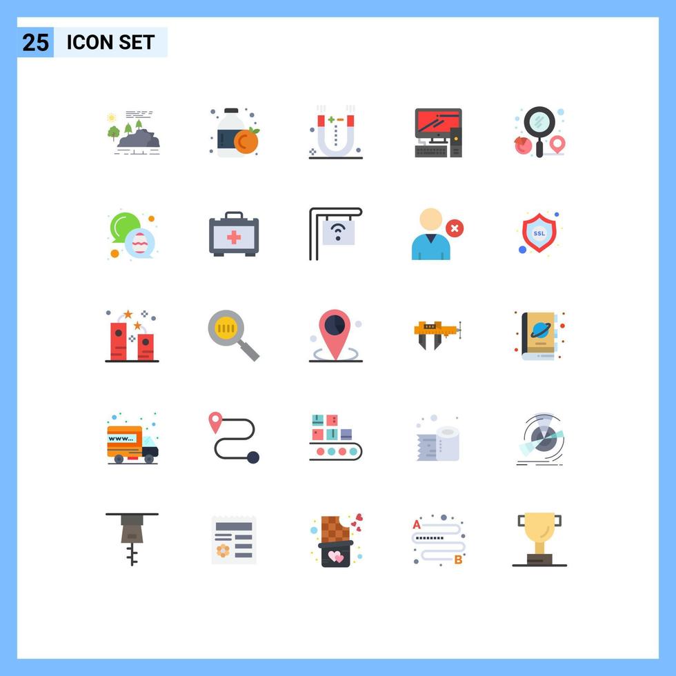 25 User Interface Flat Color Pack of modern Signs and Symbols of graph pc attraction office computer Editable Vector Design Elements