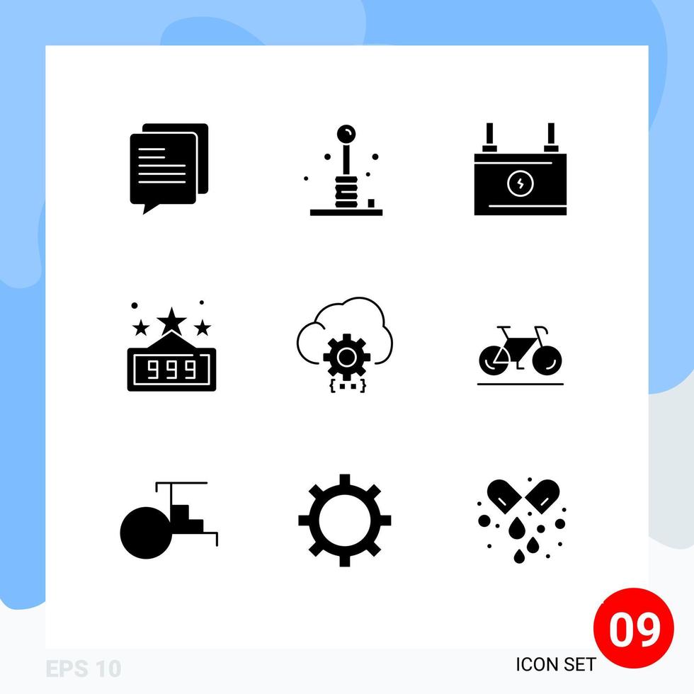 9 Thematic Vector Solid Glyphs and Editable Symbols of develop cloud accumulator game high score Editable Vector Design Elements
