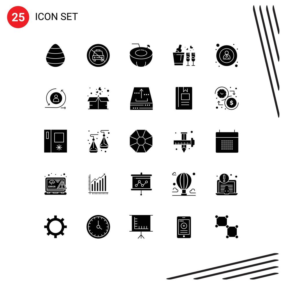 paquete de iconos de vector de stock de 25 signos y símbolos de línea para elementos de diseño de vector editables de vacaciones de vidrio de barra de amor de interfaz