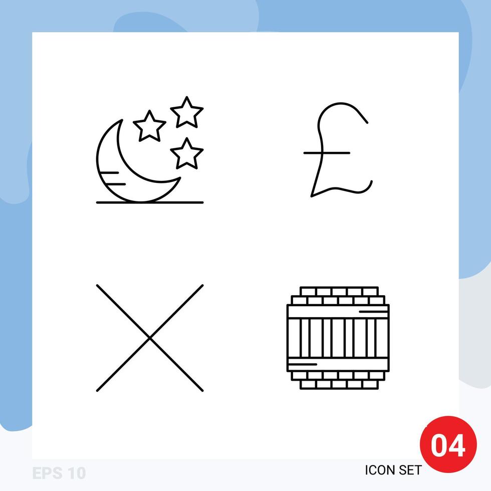 Mobile Interface Line Set of 4 Pictograms of crescent imprisoned pound sterling close prison Editable Vector Design Elements