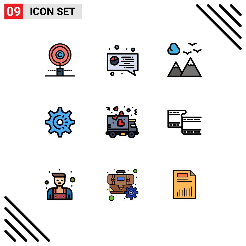 paquete de iconos vectoriales de stock de 9 signos y símbolos de línea para el amor idea montañas configuración cog elementos de diseño vectorial editables vector