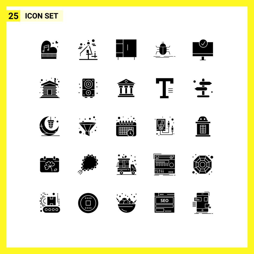 Modern Set of 25 Solid Glyphs and symbols such as testing bugs graphic design bug home appliances Editable Vector Design Elements