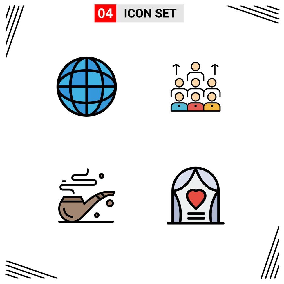 4 Universal Filledline Flat Colors Set for Web and Mobile Applications global resources workforce leadership pipe Editable Vector Design Elements